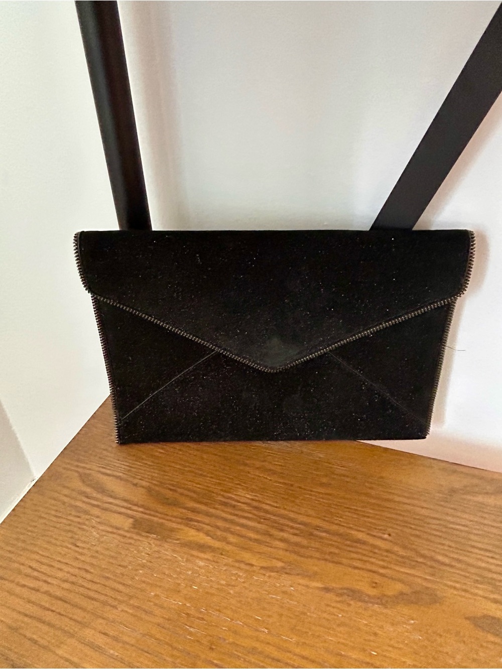 Rebecca Minkoff Black Sparkle Envelope Suede Clutch